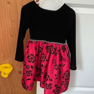 Black velvet stretchy top Floral Dress with rhinestone waist